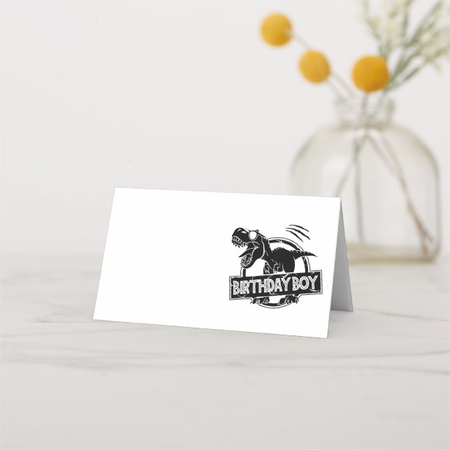 T Rex Birthday Boy Follada Tarjeta de lugar (Anverso)