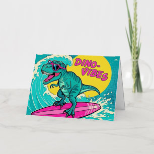 T-Rex con gafas de sol y montando una tabla de sur