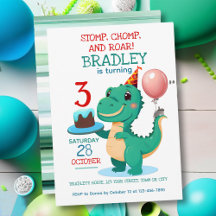 T Rex Dinosaur 3ª Invitación de fiesta de cumpleañ