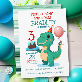 T Rex Dinosaur 3ª Invitación de fiesta de cumpleañ