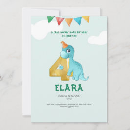 T-Rex Dinosaur 4º cumpleaños Invitación a niños Fi