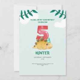 T-Rex Dinosaur 4º cumpleaños Invitación a niños Fi