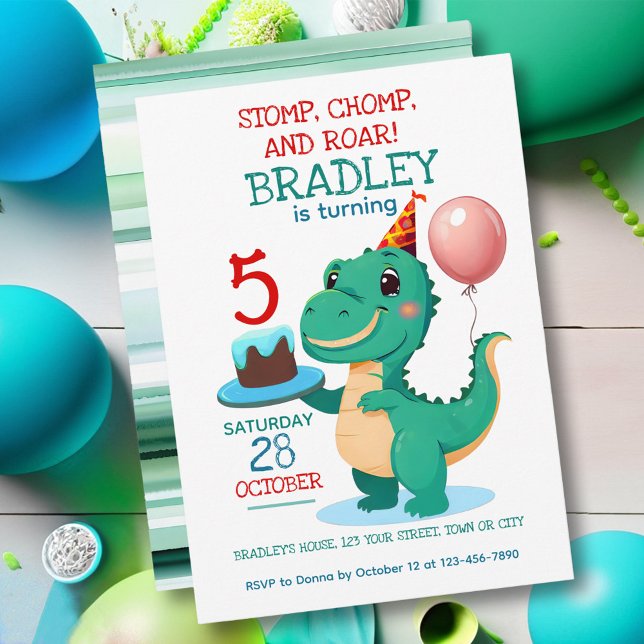 T Rex Dinosaur 5ª Invitación a la Fiesta de Cumple (Subido por el creador)