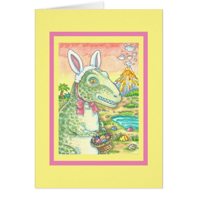 T-REX DINOSAUR FASTER BUNNY GREETING CARD Verse (Frente)