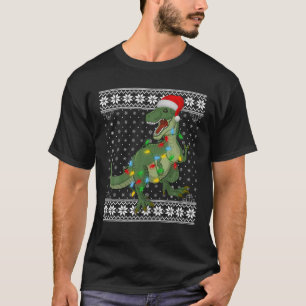 T Rex enciende Navidad Sueño suéter Santa T Rex Na