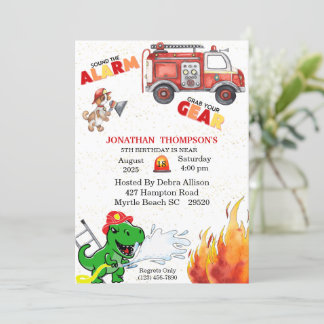 T Rex Firemans 5ª Invitación a la Fiesta de Cumple