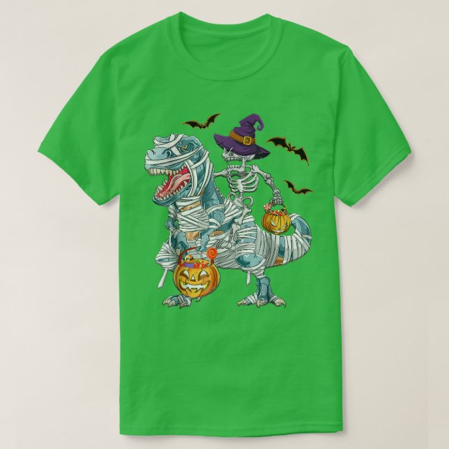 T-Rex Halloween Camisa Gorra de Brujas Calabaza Ve (Diseño del anverso)