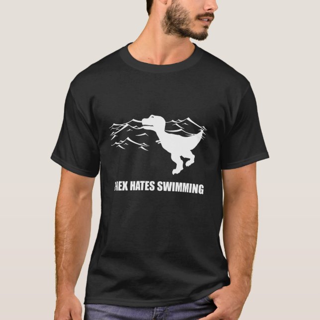 T-Rex odia nadar la camiseta oscura (Anverso)