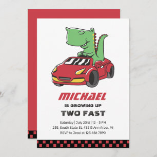 T-Rex Race Car Two Fast Boys Invitación de cumplea