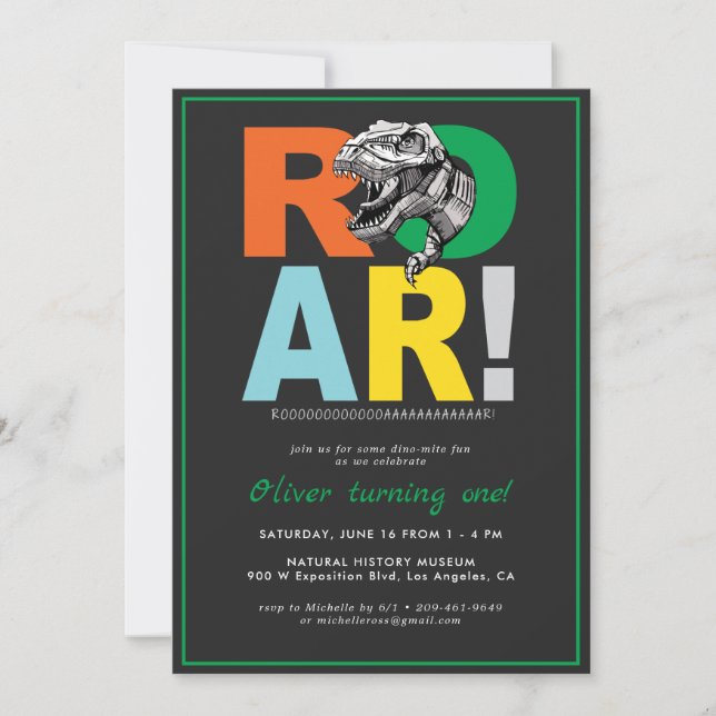 T-Rex Roar | Invitación a la fiesta de cumpleaños  (Anverso)