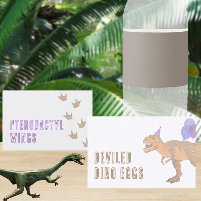 T-Rex Tan DIY Tarjetas de carpas de comida de dino (Create your own fun food cards for a cute dinosaur birthday party food table)
