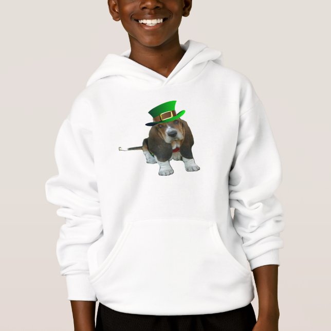 T-Shirt Basset Hound Happy St. Patrick's Clover (Anverso)
