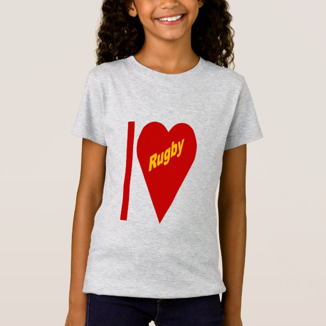 T-shirt jersey fin filles  I  LOVE  RUGBY (Anverso)