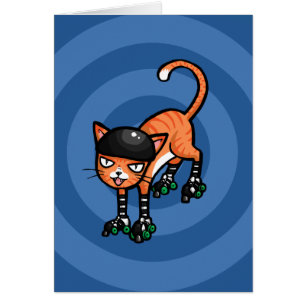 Tabby anaranjado en rollerskates