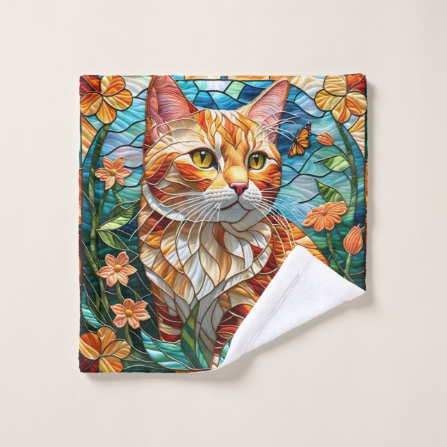 Tabby  art stained glass cat colorful modern style (Toallita)