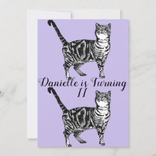 Tabby Cat Chicas de arte púrpura Invitación al cum