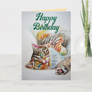 Tabby Cat Cute Gatos Aman la tarjeta de cumpleaños