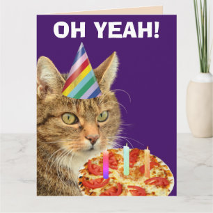 TABBY CAT PIZZA FUNNY CUMPLEAÑOS GRAN TARJETA DE R