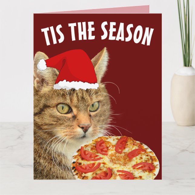 TABBY CAT PIZZA NAVIDADES GRANDES TARJETAS DE REUN (Anverso)