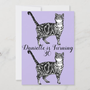 Tabby Cat Purple Art 30.ª Invitación por cumpleaño