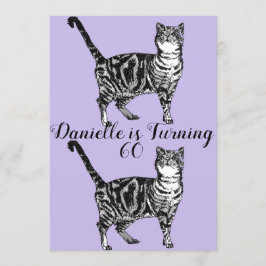 Tabby Cat Purple Art Invitación a los 60 años