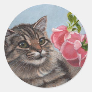 Tabby Cat y Rosas Pegatinas