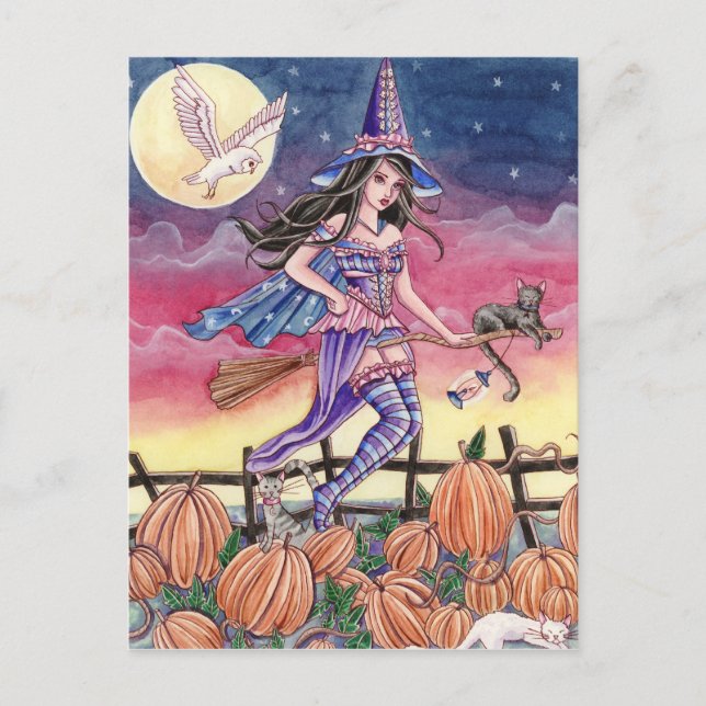 Tabitha - Postal de brujas, gatos y búhos (Anverso)