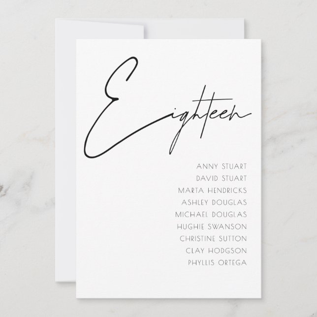 Tabla 18 Plantilla de número de tabla de Bodas mod (Anverso)