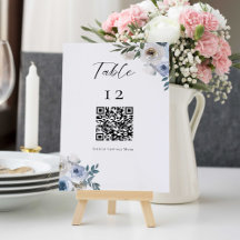 Tabla Boda azul turbio Menú Boda de código QR