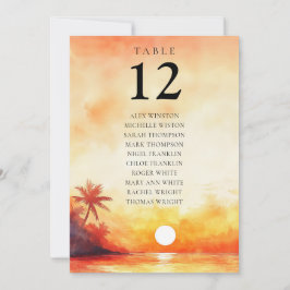 Tabla de asientos con número de mesa de atardecer 