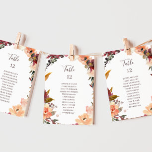 Tabla de asientos con número de tabla de flores de