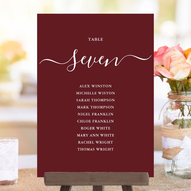 Tabla de asientos con números de mesa elegantes ro (Rosewood Pink Elegant Table Number Seating Chart)