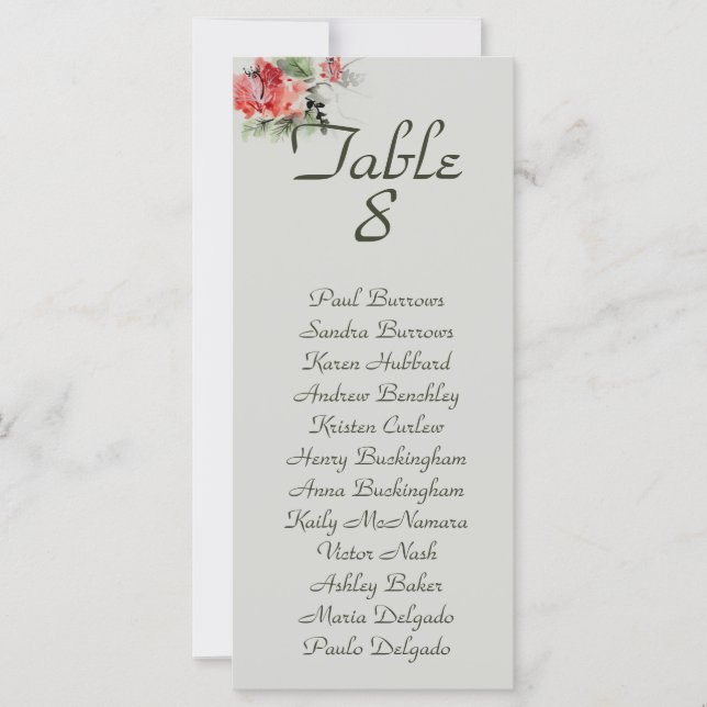 Tabla de asientos de boda de acuarela floral orien (Anverso)