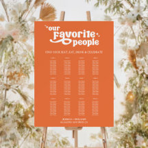 Tabla de asientos de Boda de Naranja retro minimal