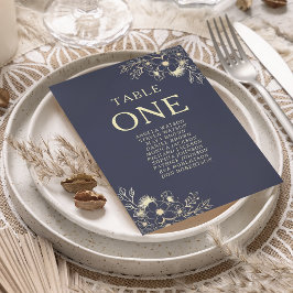 Tabla de asientos de Boda floral azul de la Marina