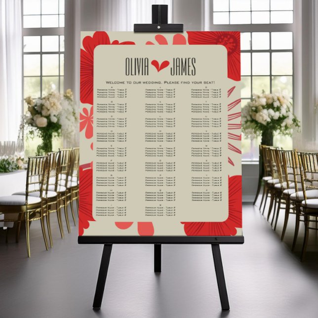 Tabla de asientos de Boda floral rojo romántico (Subido por el creador)