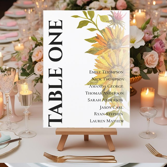Tabla de asientos de la mesa del Boda de Flora Rus (Sunflower Rustic Flora Wedding Table Seating Chart)