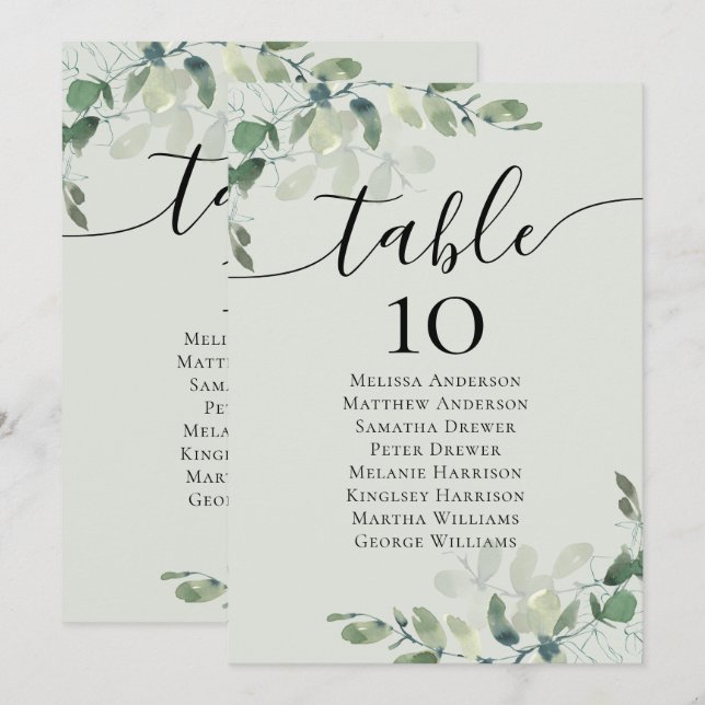 Tabla de asientos de la tabla del Boda Eucalyptus (Anverso / Reverso)