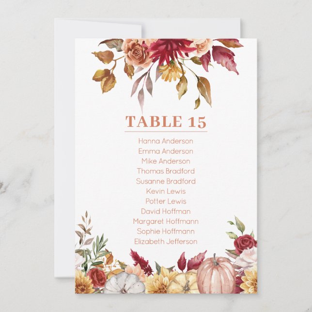 Tabla de asientos de la tarjeta de mesa de las cal (Anverso)