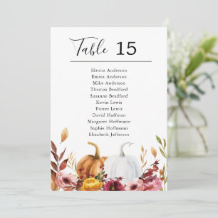 Tabla de asientos de la tarjeta de mesa de las cal