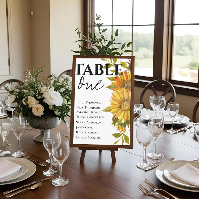 Tabla de asientos de mesa Boda de girasol amarillo (Yellow Sunflower Wedding Table Seating Chart)