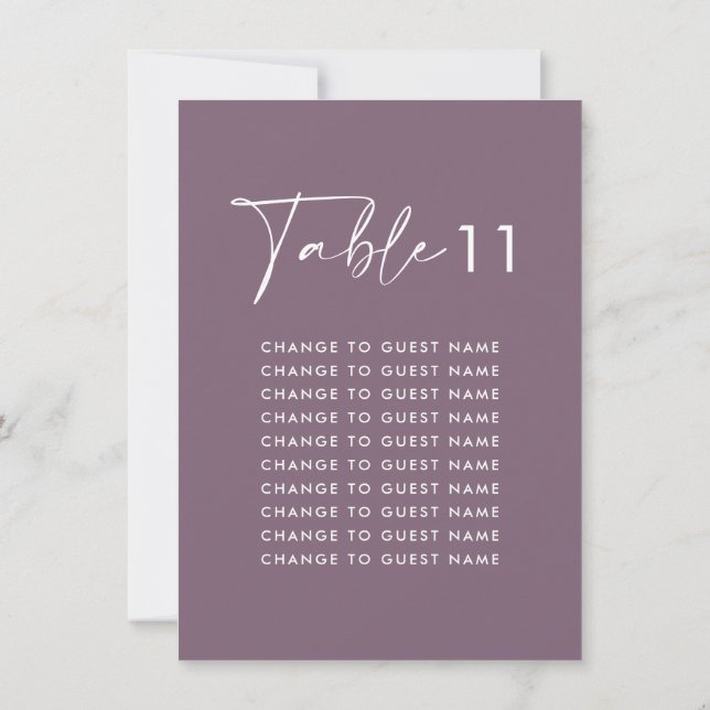 Tabla de asientos de mesa boda lila púrpura modern (Reverso)