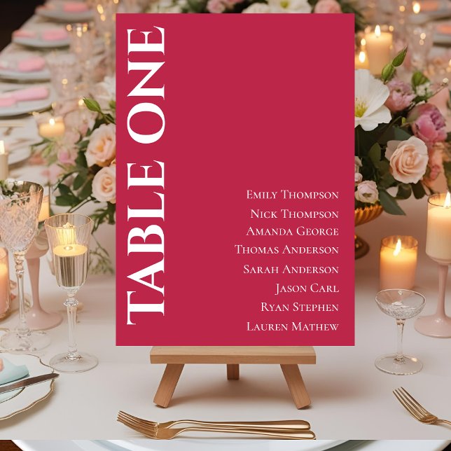 Tabla de asientos de mesa de Boda magenta contempo (Contemporary Magenta Wedding Table Seating Chart)
