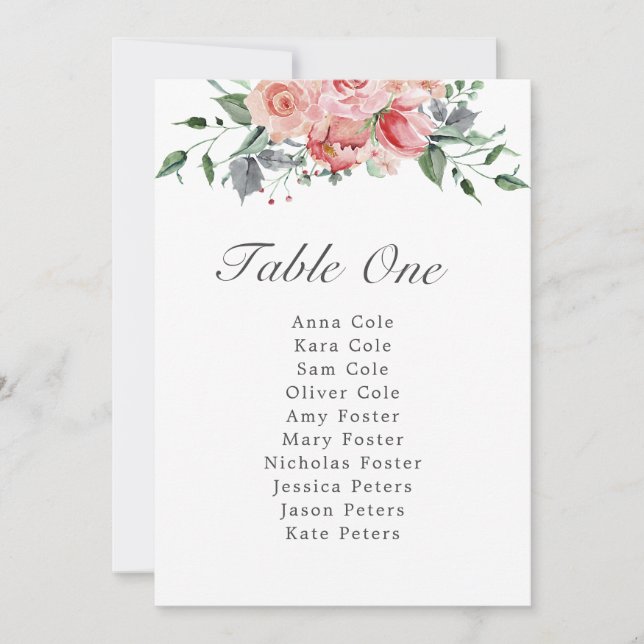 Tabla de asientos de mesa de Boda rosa simple Eliz (Anverso)