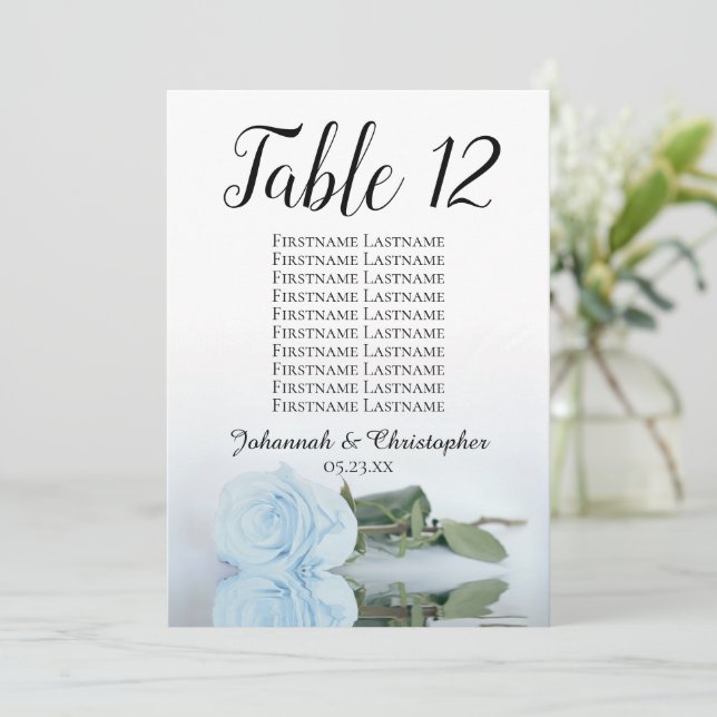 Tabla de asientos de mesa de Rosa azul turbio Boda (Anverso de pie)