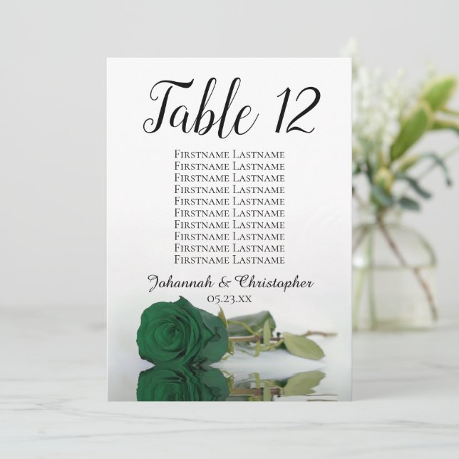 Tabla de asientos de mesa de Rosa verde esmeralda  (Anverso de pie)