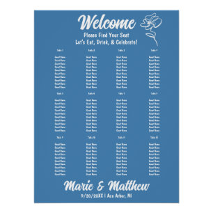 Tabla de asientos del Boda de floral azul de acero