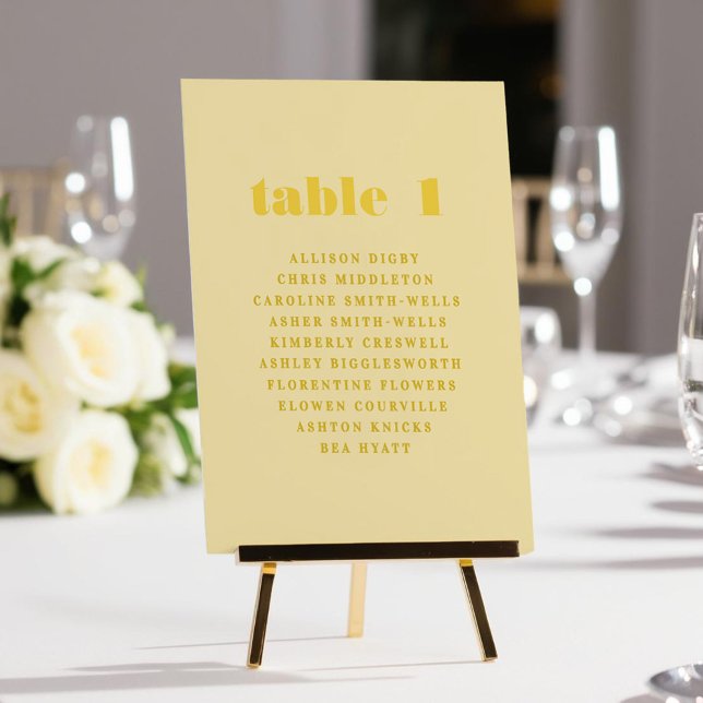 Tabla de asientos del número de la tabla amarilla  (Buttery Yellow Table Number Seating Chart)