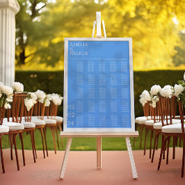 Tabla de asientos minimalistas de Boda azul