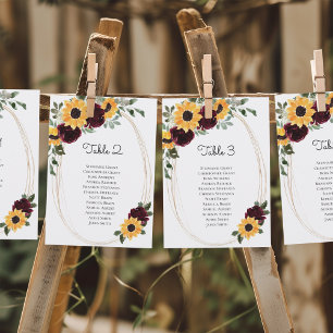 Tabla de asientos número de Rosas de girasol rústi